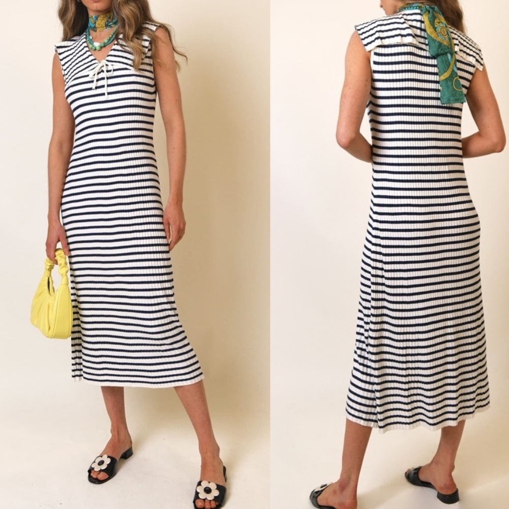 Rixo Antibes Maxi stripe sailor knit dress XS